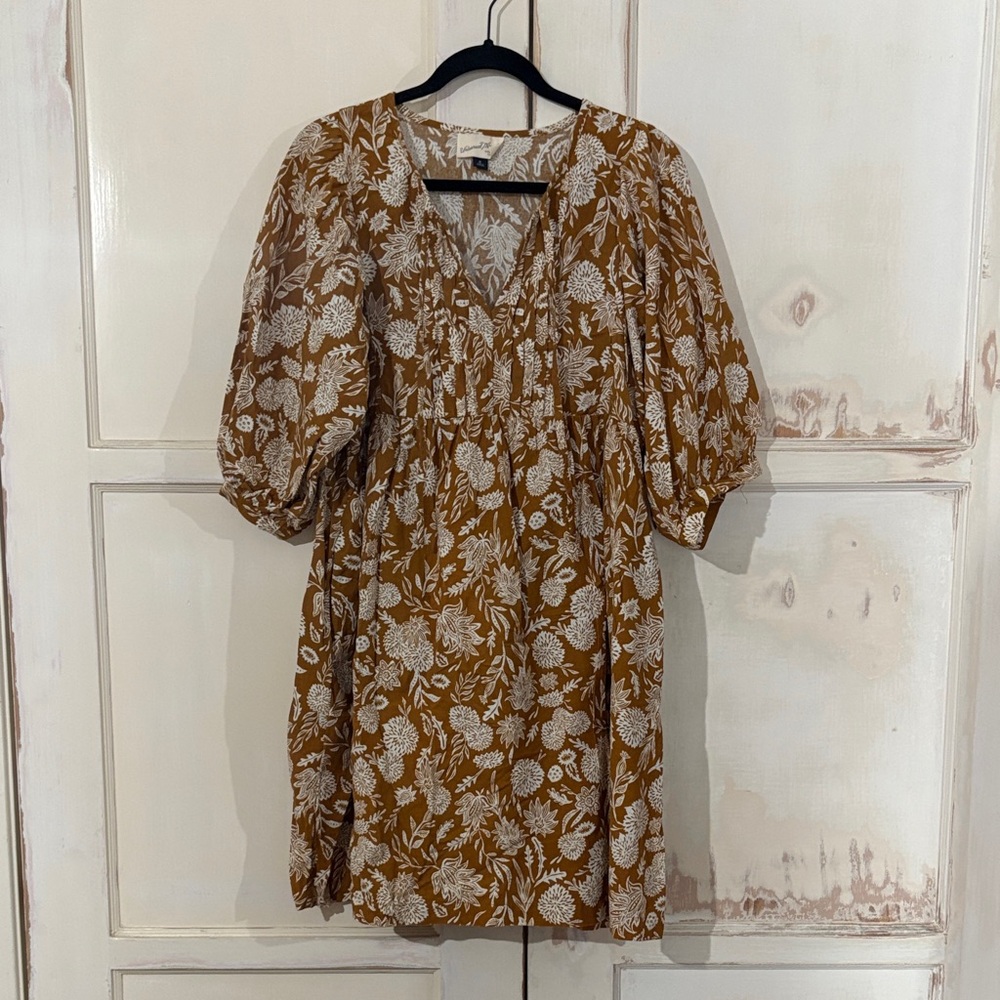 Universal Thread Brown Floral Mini Dress with Cream Print